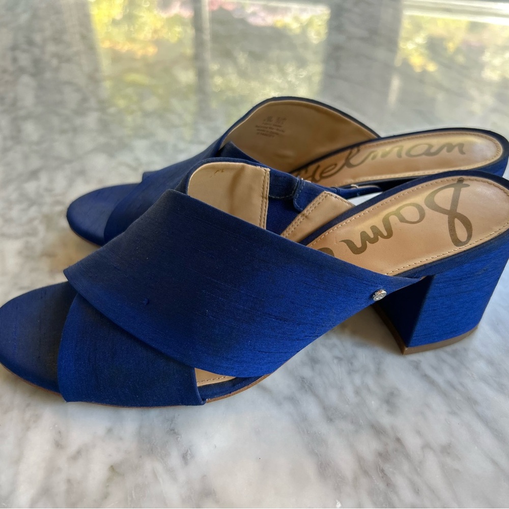 Sam Edelman Royal Blue Crisscross Block Heel Mules